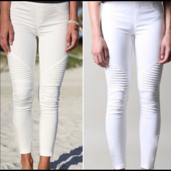 🔴Stretch White Moto Leggings - Picture 2 of 2
